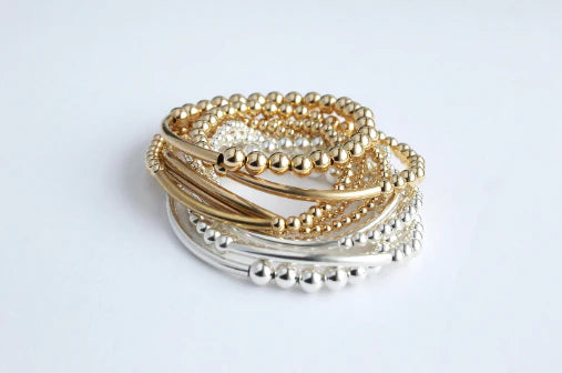 Gold and silver beaded bracelet stack