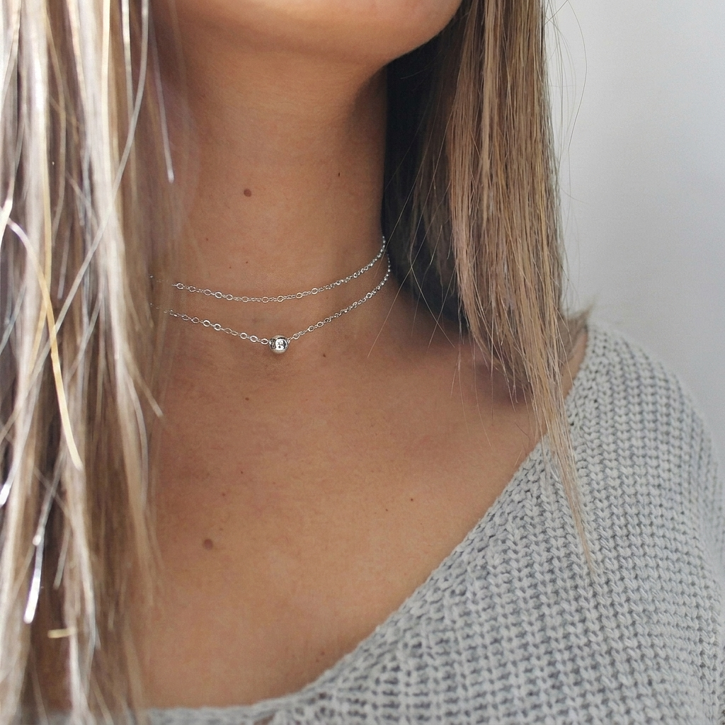 Silver Single Bead Double Choker Necklace
