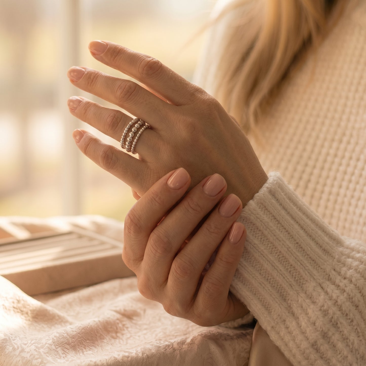 Stackable Silver Beaded Rings