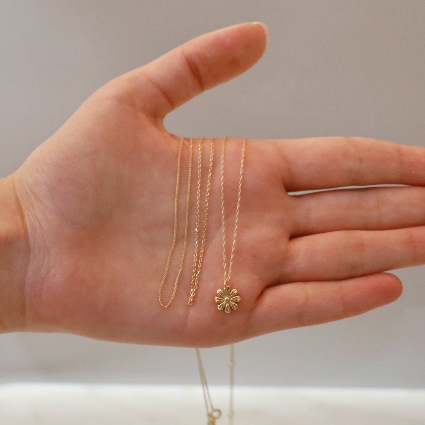 14K Solid Gold Flower Pendant Necklace • B299