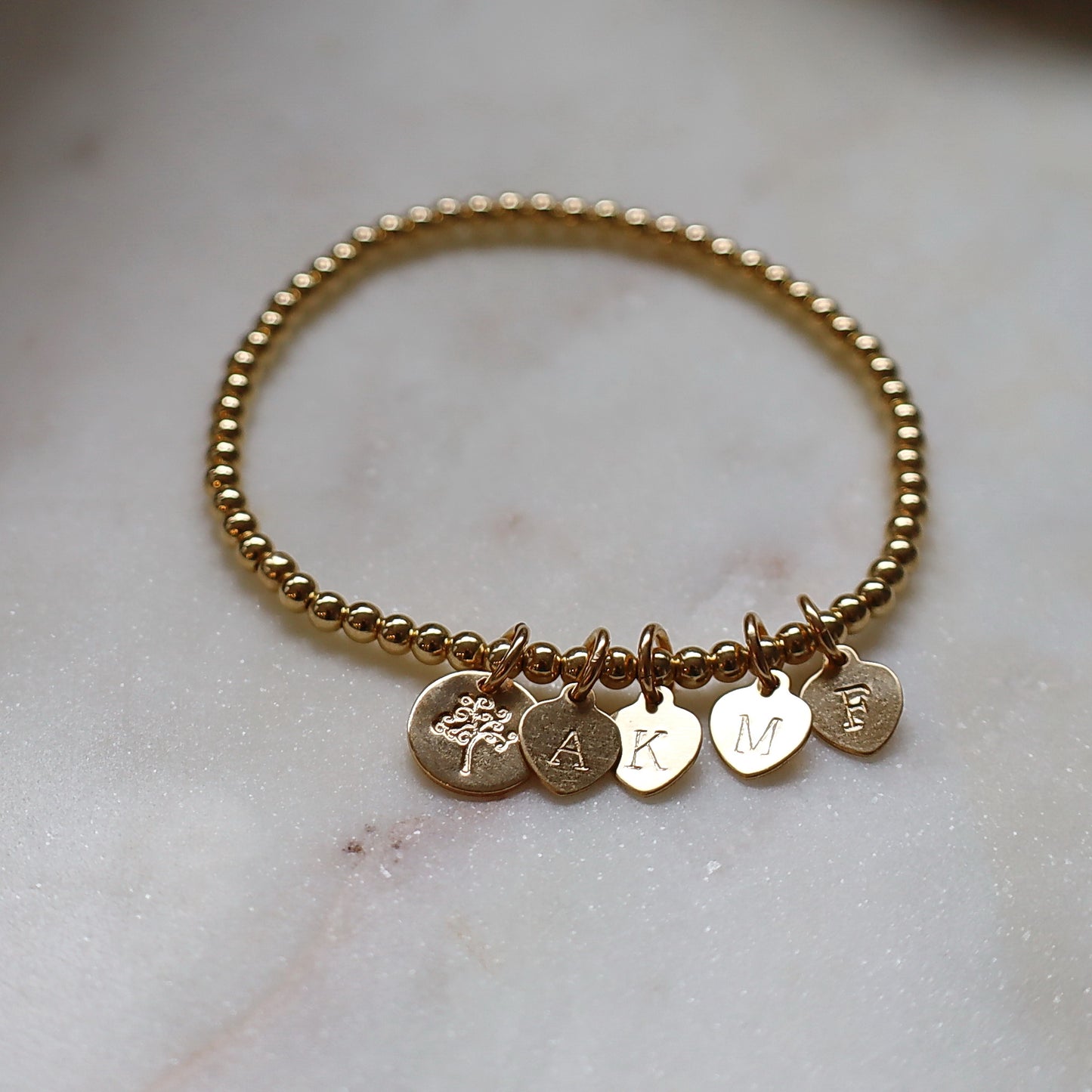 Tree of Life Charm Bracelet •14K Gold Filled Heart Charm Bracelet • B331