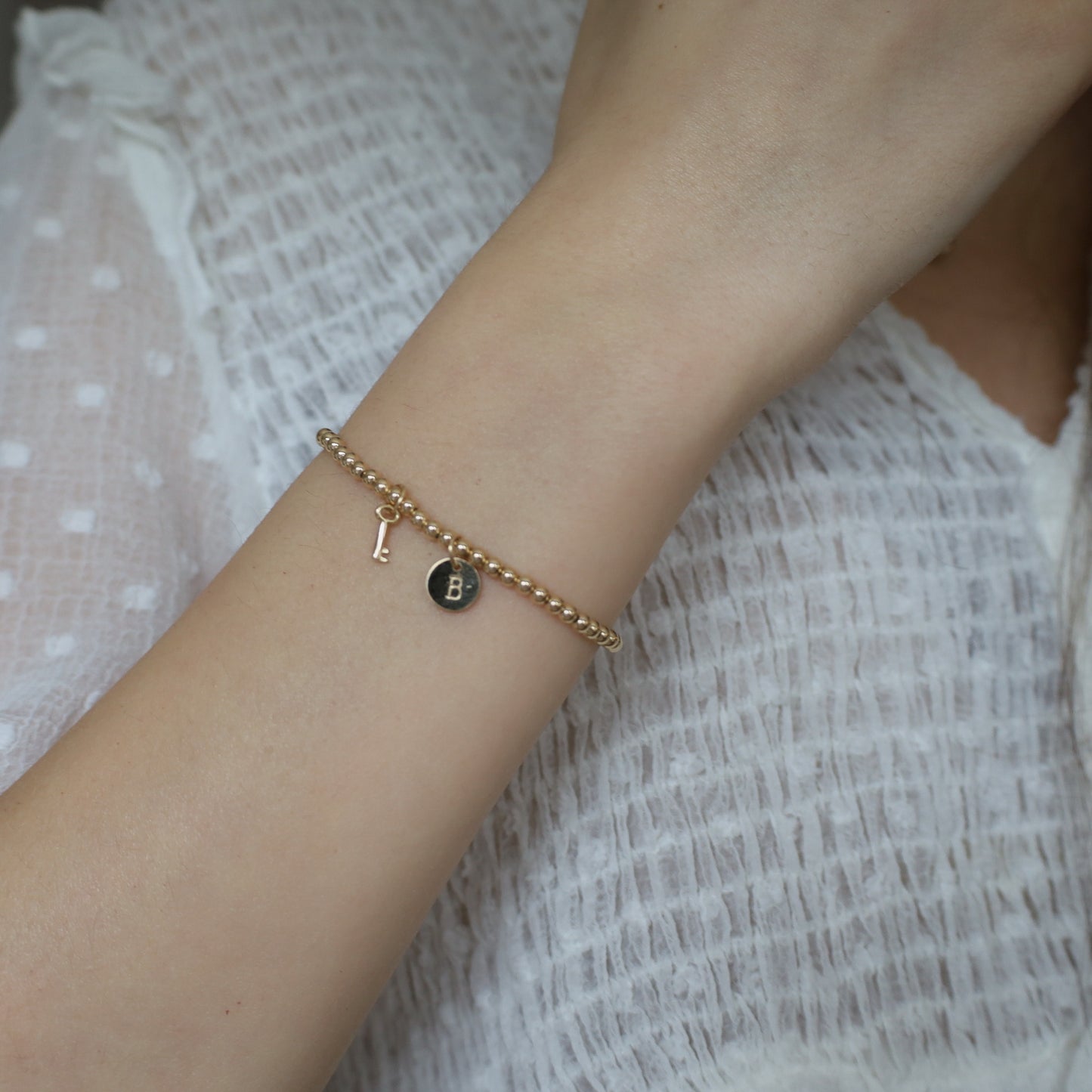 14K Solid Gold Key Charm Bracelet