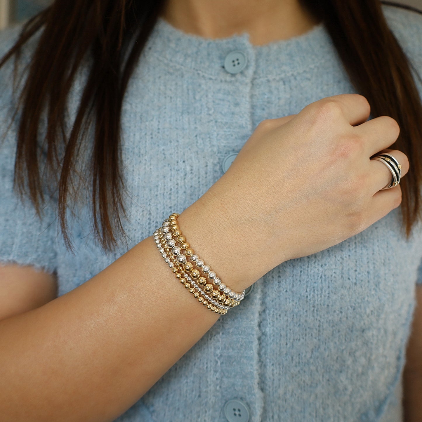 Two Tone Mixed Metal Beaded Bracelets • B428