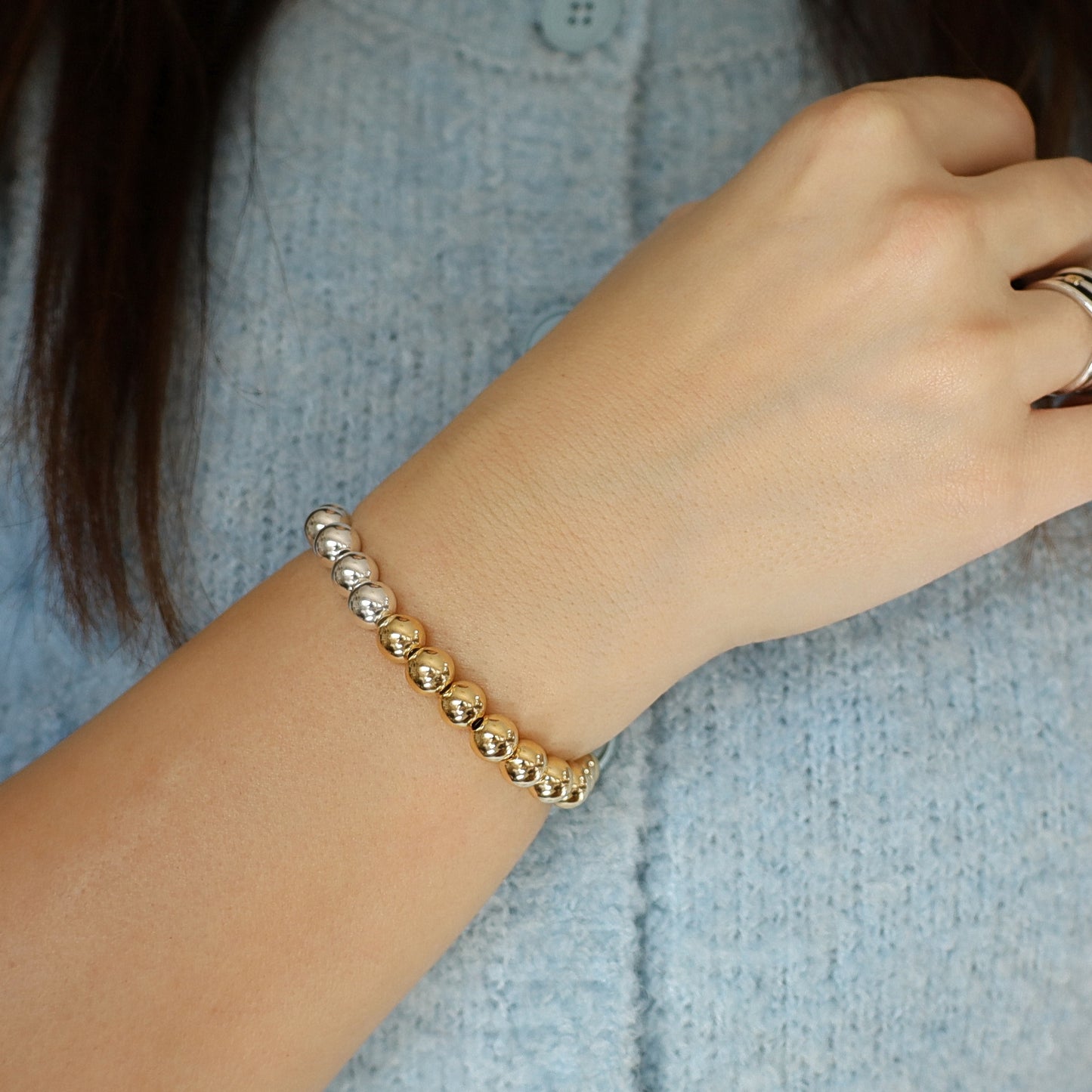 Two Tone Mixed Metal Beaded Bracelets • B428