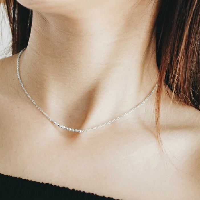 Silver Beaded Nugget Necklace
