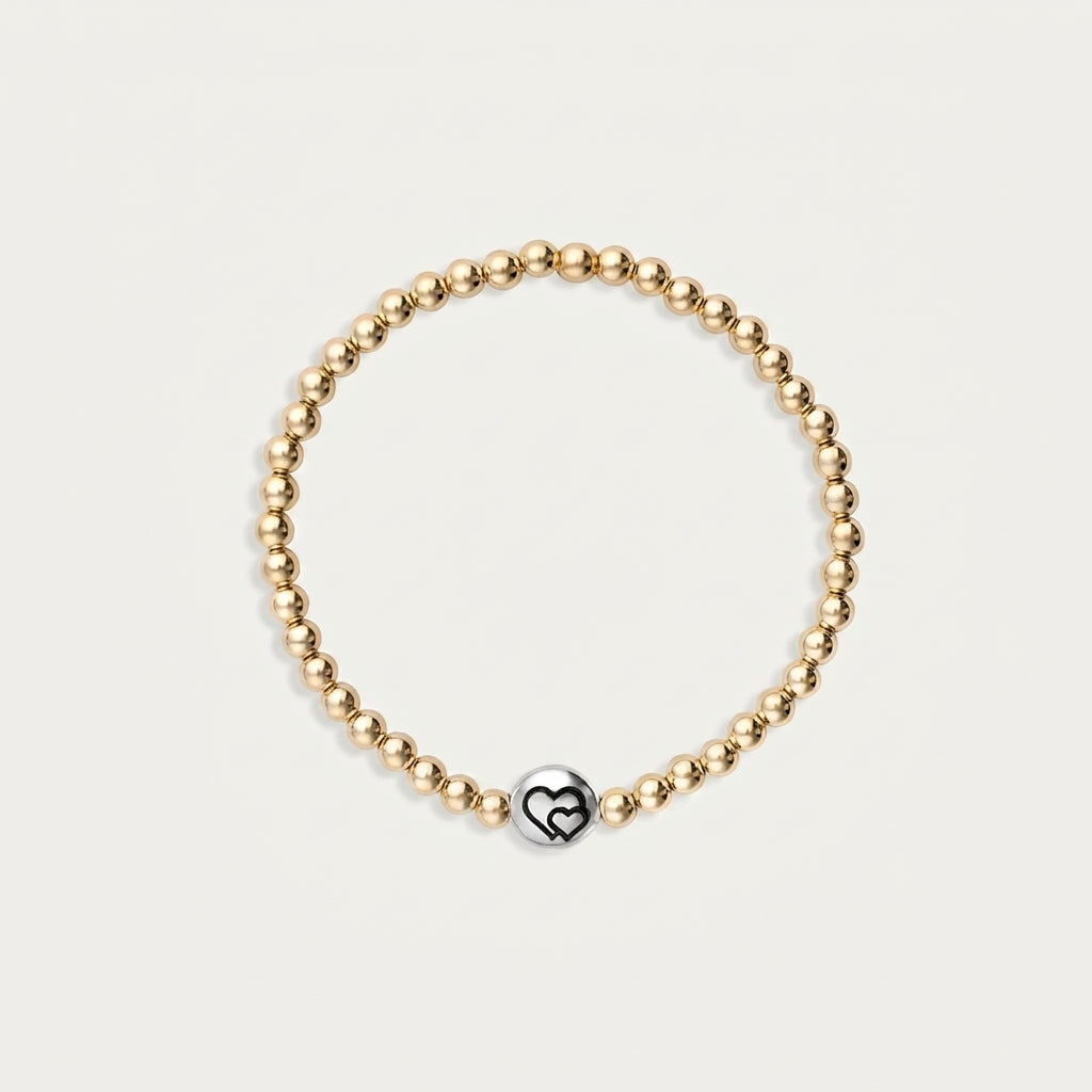 Gold 4mm Beaded Bracelet with Silver Accent Bead • B429