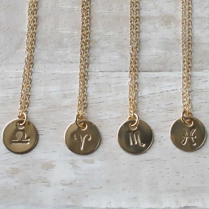 Gold Personalized Zodiac Disc Necklace
