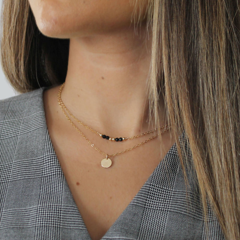 Gold and Black Beads Nugget Necklace • B215