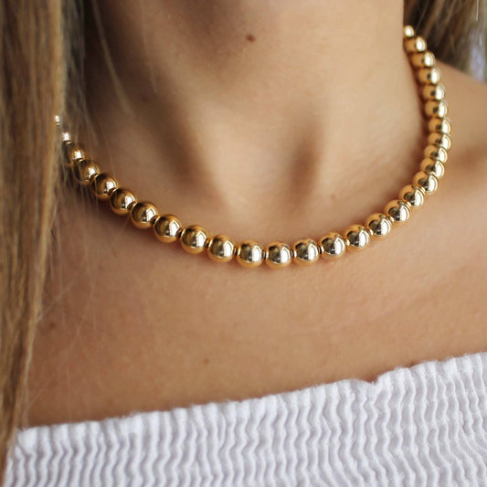 Gold 8mm Beaded Necklace • B224