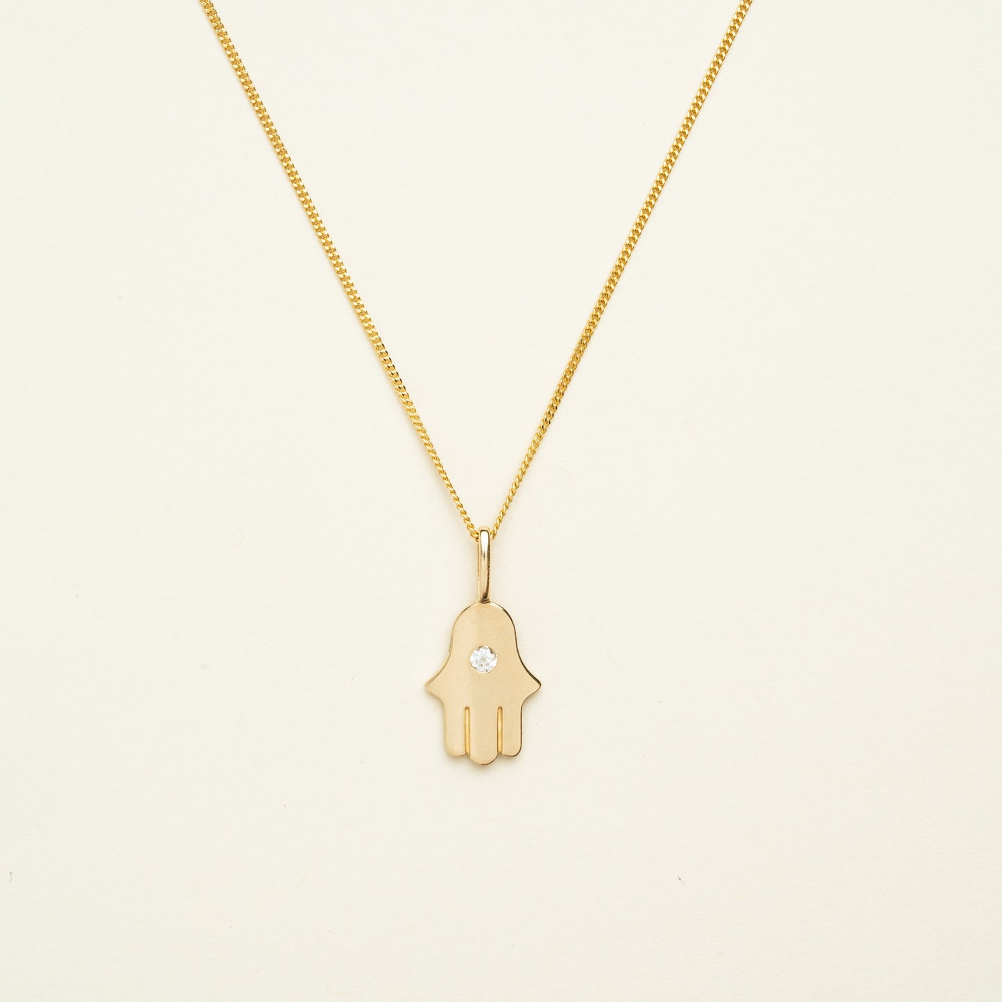 14K Solid Gold Hamsa Charm Necklace • B309