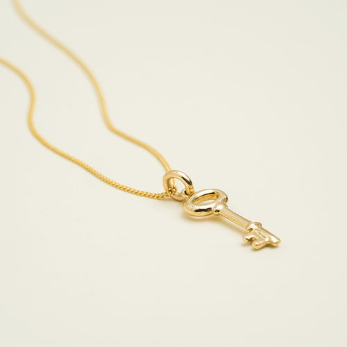 14K Solid Gold Dainty Key Necklace • B308