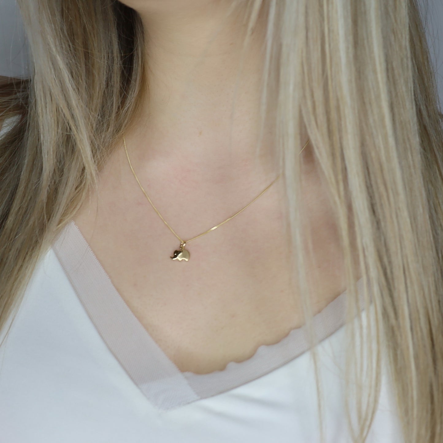 14K Solid Tiny Elephant Charm Necklace • B307