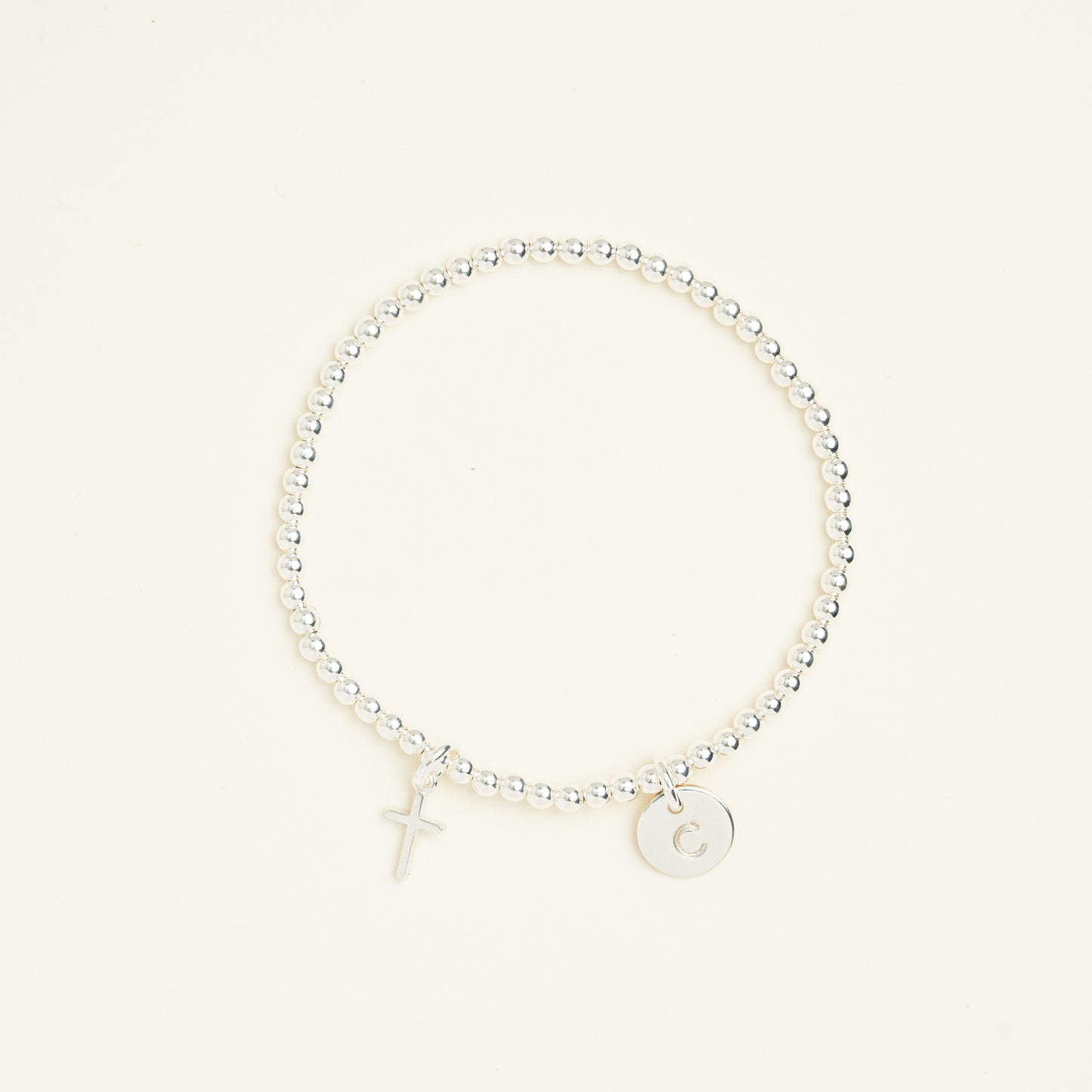Sterling Silver or 14K Gold Filled Cross Charm Beaded Bracelet • B314