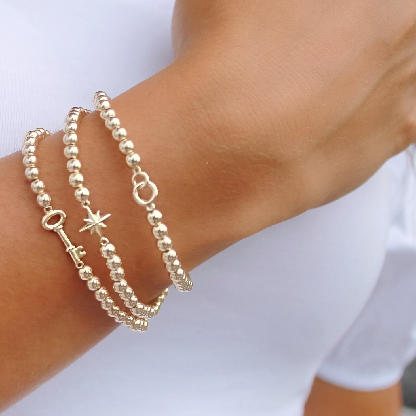 14K Solid Gold Star Bracelet • B283