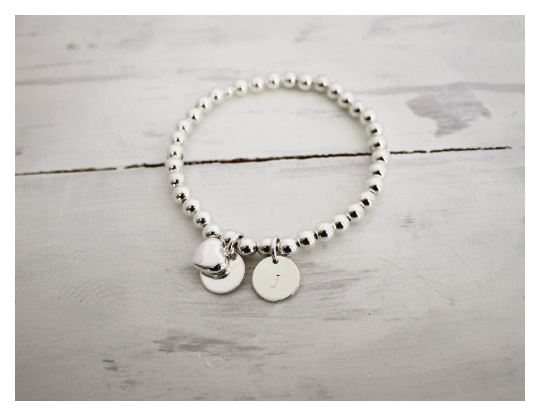 Silver Personalized Heart Beaded Bracelet • B025