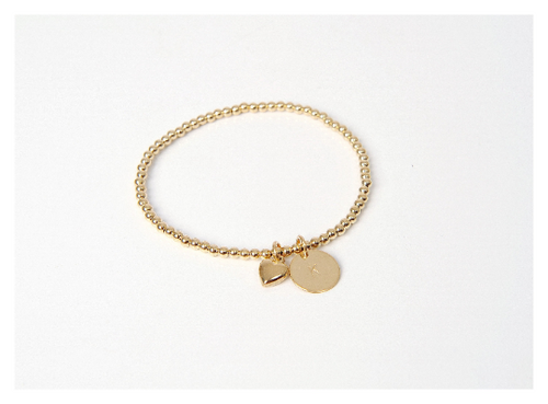 Gold Heart Initial Beaded Bracelet • B047