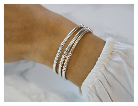 Silver Beaded Tube Bracelet Set