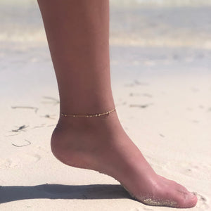14K Gold Filled or Sterling Silver Chain Anklet with Beads • B330