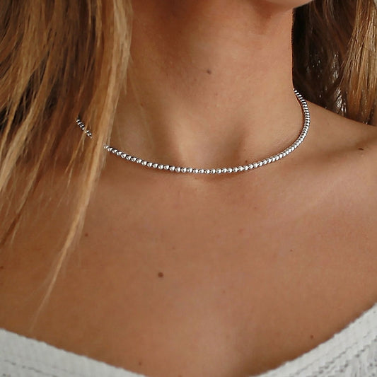 3mm Silver Beaded Necklace • B168
