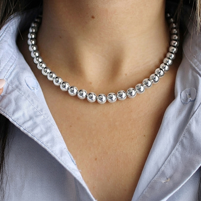 Silver 8mm Beaded Necklace