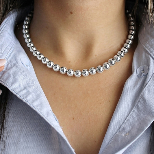 Silver 8mm Beaded Necklace • B224