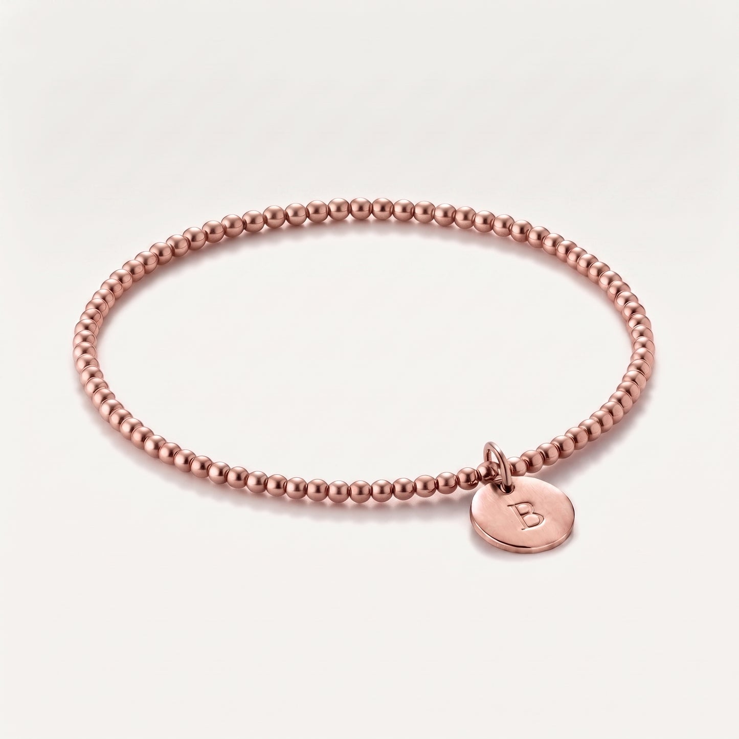 3mm Rose Gold Beaded Initial Bracelet