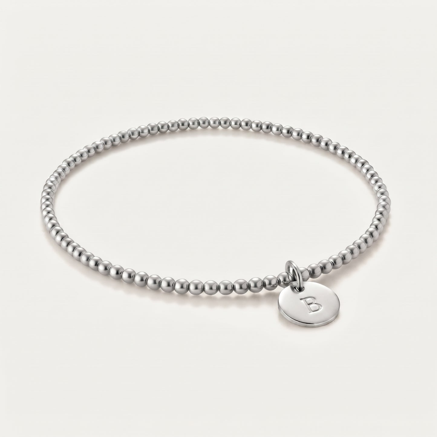 3mm Silver Beaded Initial Bracelet