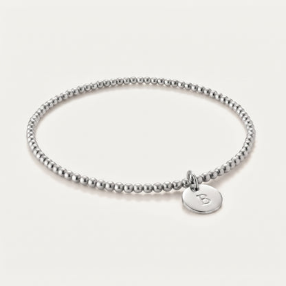 3mm Silver Beaded Initial Bracelet