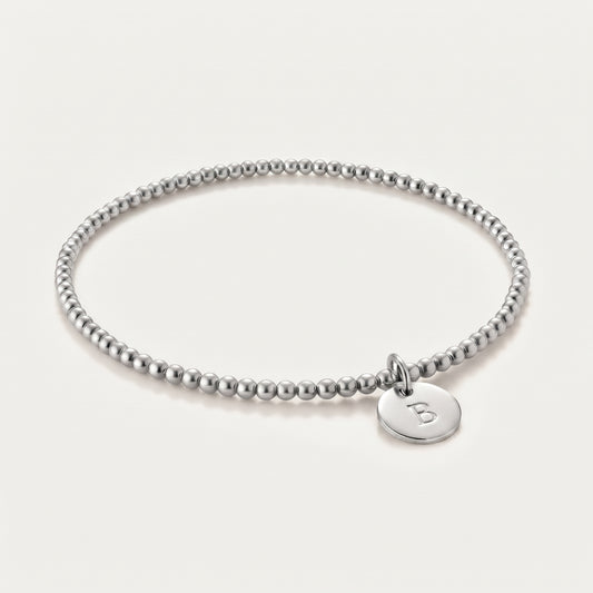 3mm Silver Beaded Initial Bracelet
