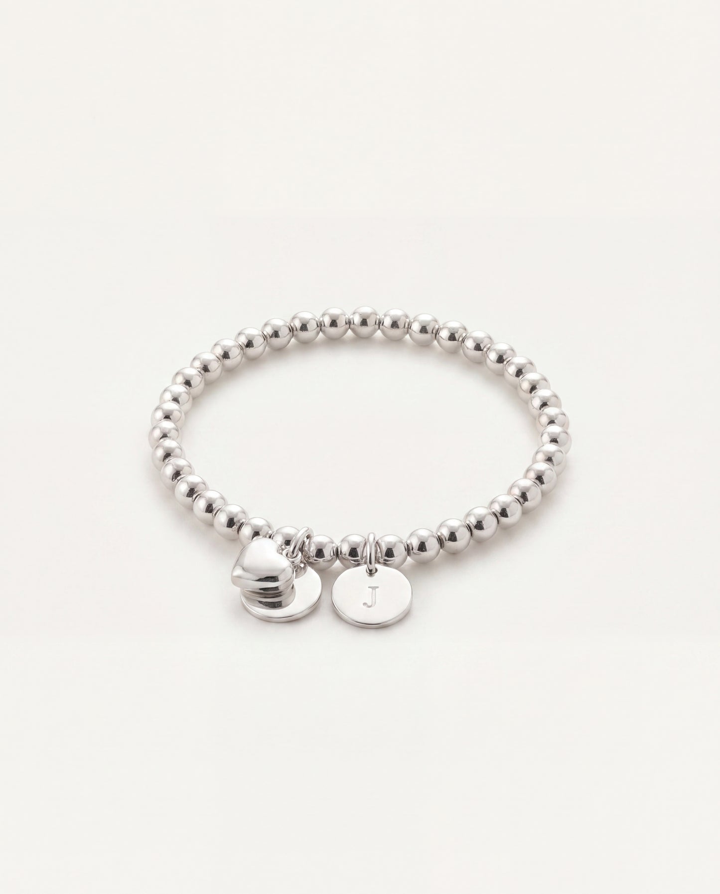 Silver Personalized Heart Beaded Bracelet • B025