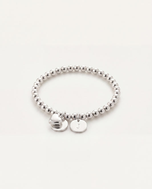 Silver Personalized Heart Beaded Bracelet • B025