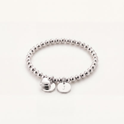 Silver Personalized Heart Beaded Bracelet