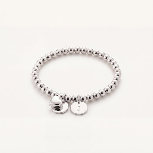 Silver Personalized Heart Beaded Bracelet