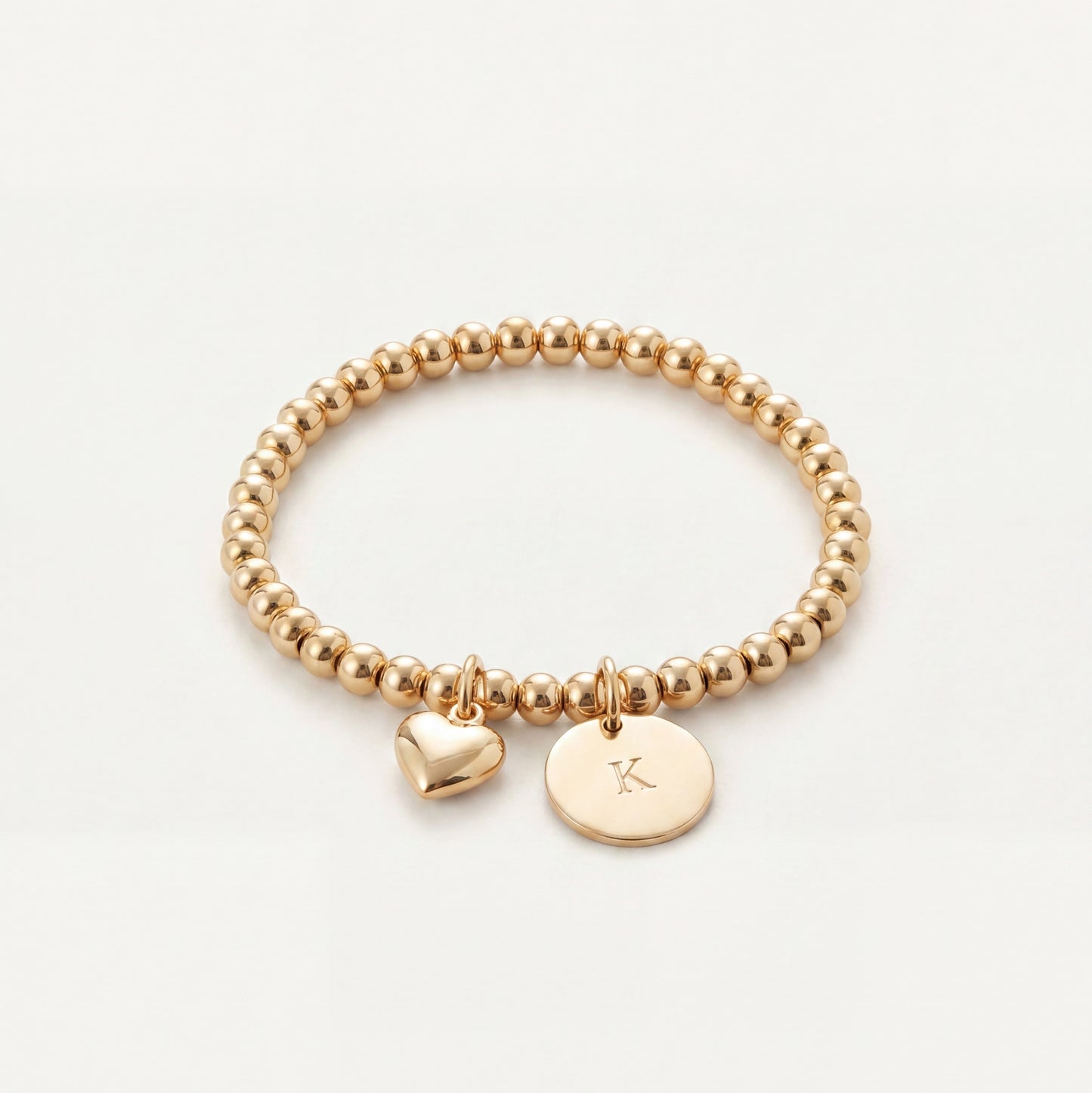 Gold Heart Initial Beaded Bracelet