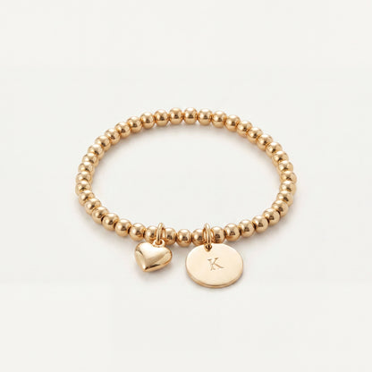 Gold Heart Initial Beaded Bracelet