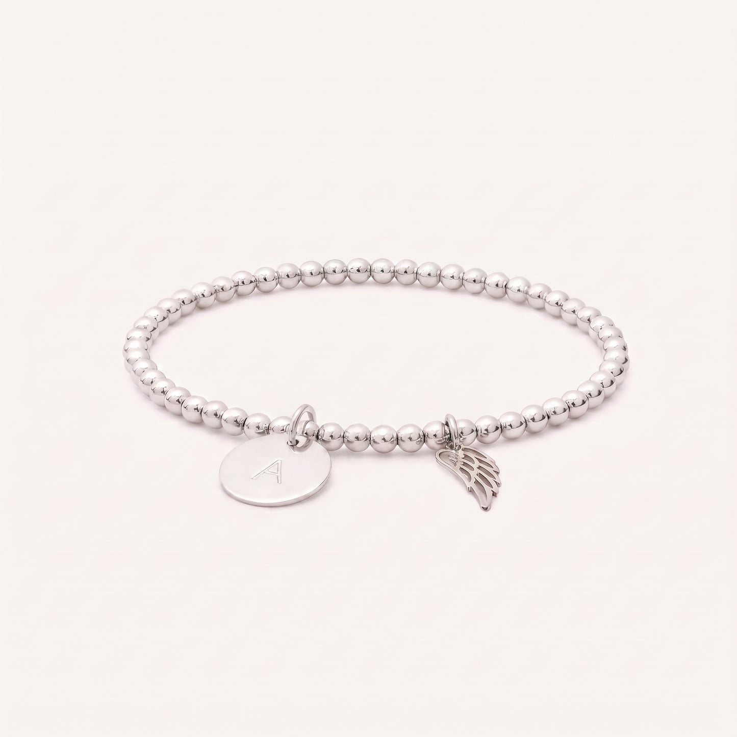 4mm Silver Beaded Angel Wing Bracelet