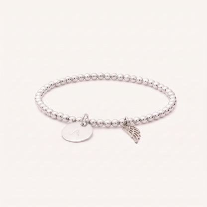 4mm Silver Beaded Angel Wing Bracelet