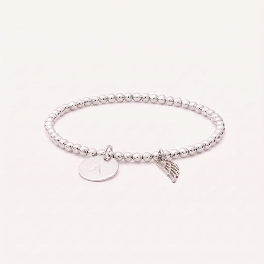 4mm Silver Beaded Angel Wing Bracelet