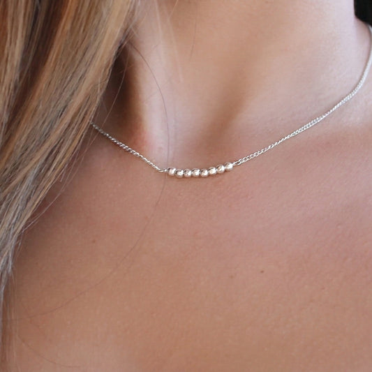 Silver Beaded Nugget Necklace • B138