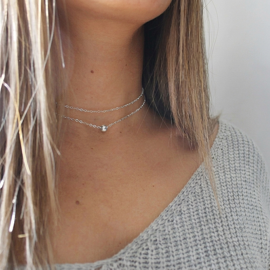 Silver Single Bead Double Choker Necklace • B229