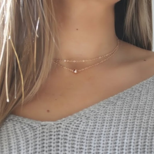 Rose Gold Single Bead Double Choker Necklace