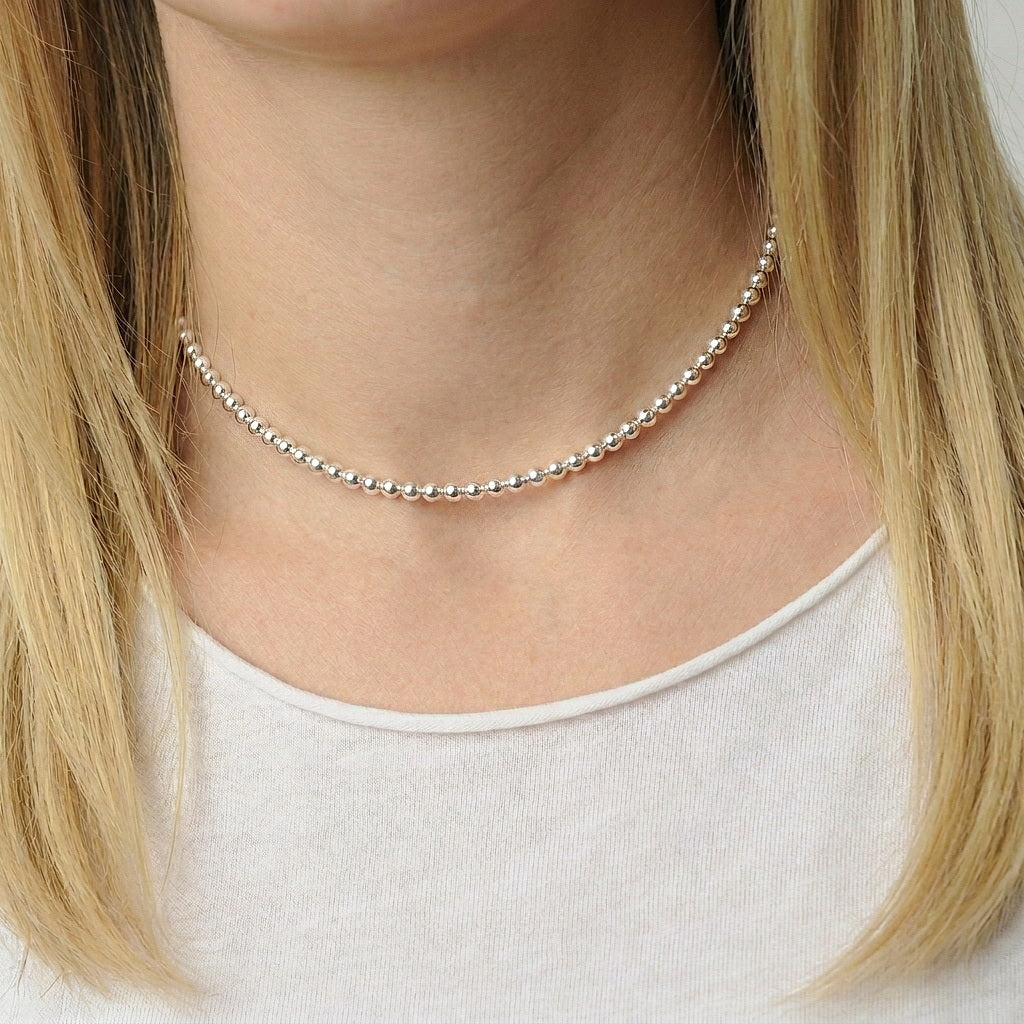 4mm Silver Beaded Necklace • B274