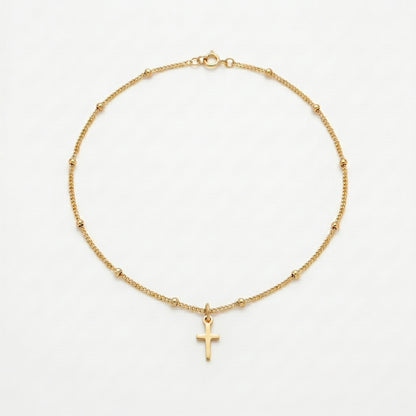 Gold Cross Satellite Anklet