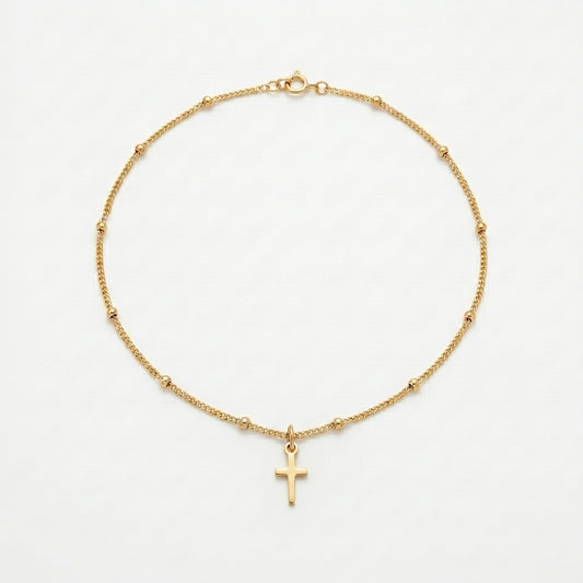 Gold Cross Satellite Anklet