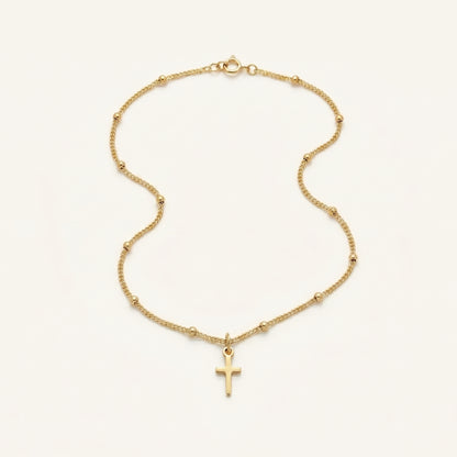 Gold Cross Satellite Anklet