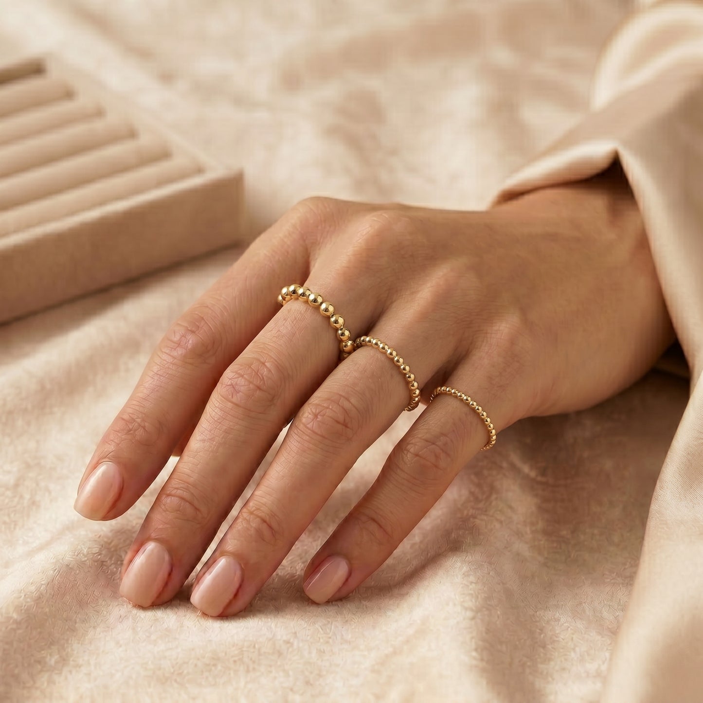Stackable Gold Beaded Rings • B298