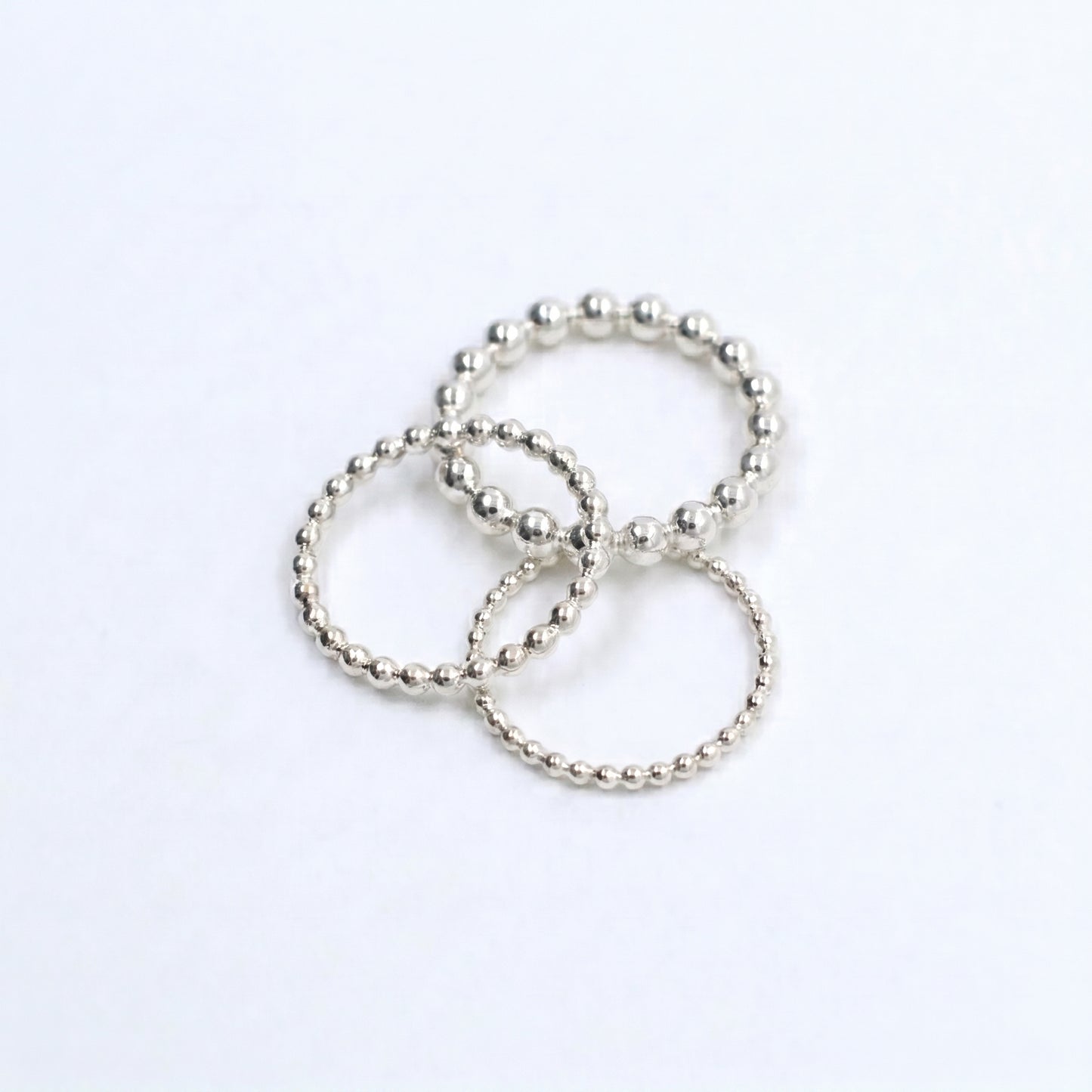 Stackable Silver Beaded Rings • B298