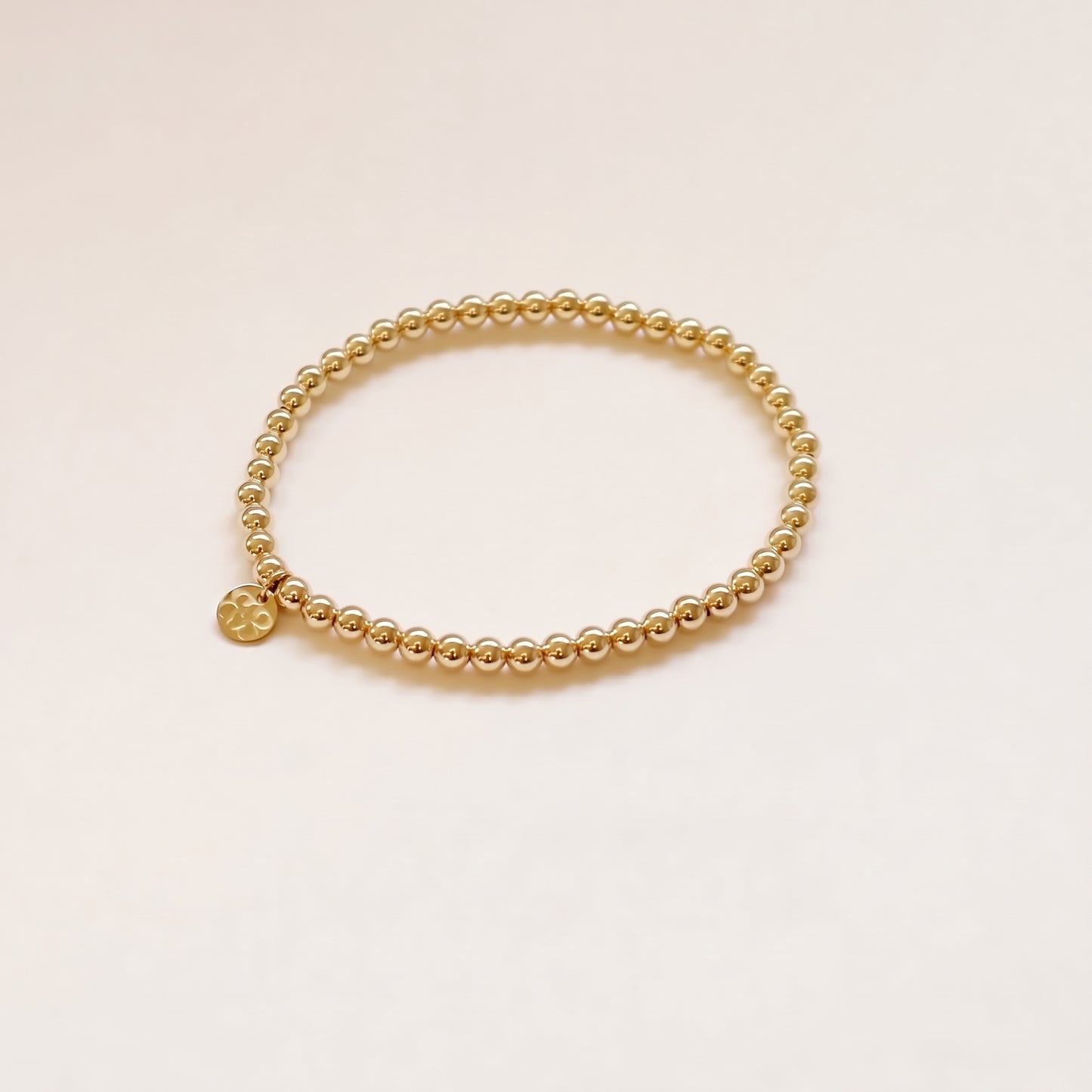 14K Solid Gold 4mm Beads Initial Bracelet