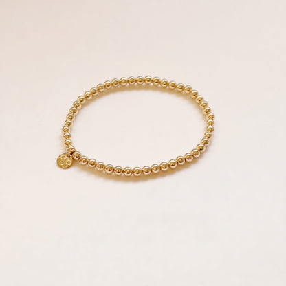 14K Solid Gold 4mm Beads Initial Bracelet