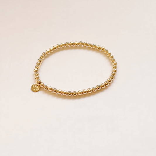 14K Solid Gold 4mm Beads Initial Bracelet